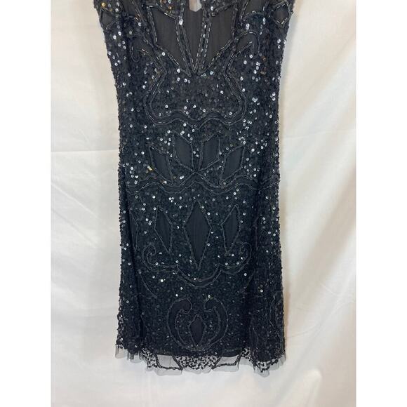 Aidan Mattox Beaded Embellished Sequin Cocktail Dress Black Size 0 - Picture 2 of 6